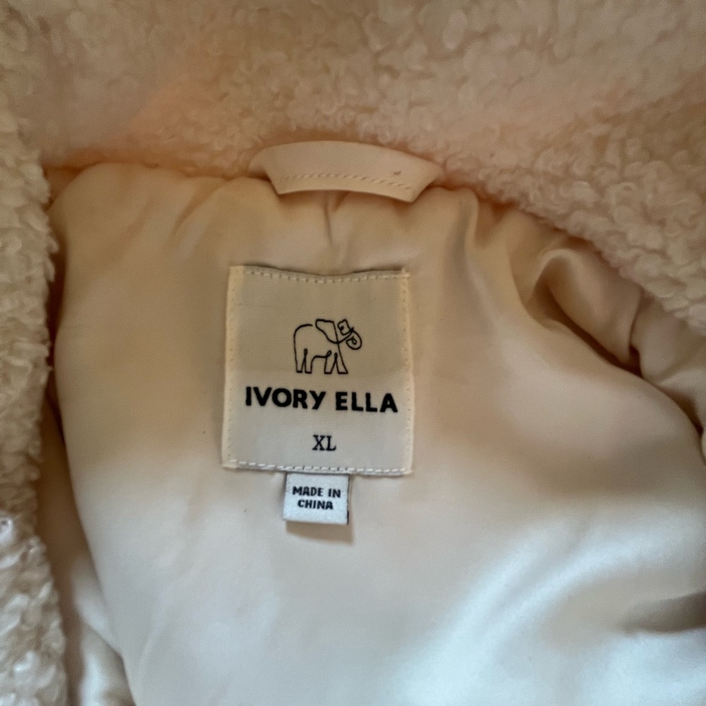 ivory ella Cream Sherpa Jacket with Brown and Orange Accents - Picture 3 of 6
